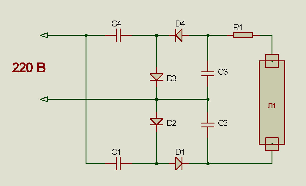 Схема лампы дневного света с дросселем
